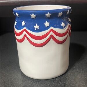 Patriotic Ceramic Container with Stars and Stripes